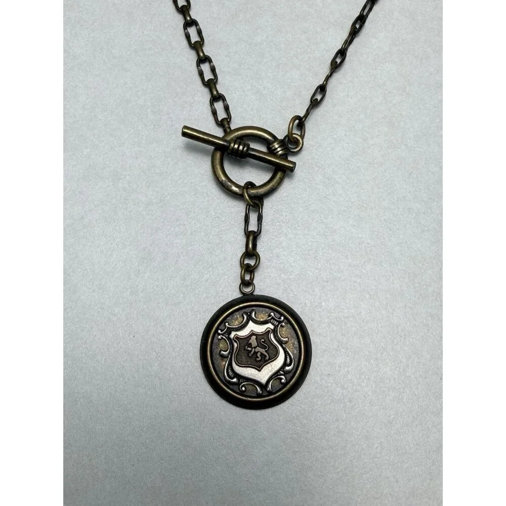 Tommassini Vintage Necklace Bronze Medallion Crest Toggle Chain - Picture 7 of 8